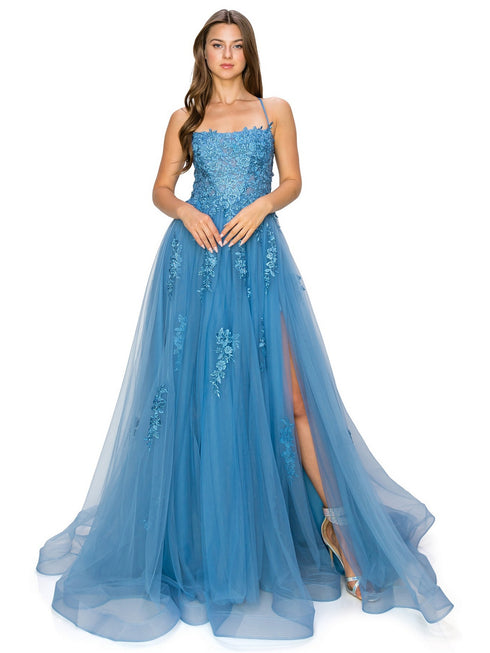 Bliss Lace Applique Open Back Spaghetti Tulle Dress for Women, Sizes XS-3XL - SophiasStyle.com