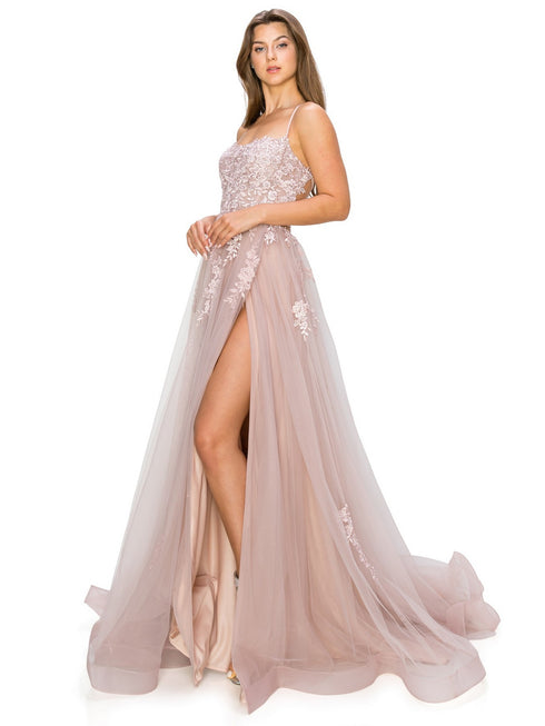 Bliss Lace Applique Open Back Spaghetti Tulle Dress for Women, Sizes XS-3XL - SophiasStyle.com