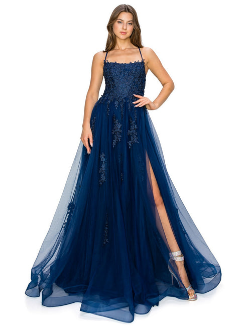 Bliss Lace Applique Open Back Spaghetti Tulle Dress for Women, Sizes XS-3XL - SophiasStyle.com