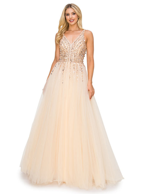 Bliss Sequin Lace Applique Sleeveless Tulle Long Dress for Women, Sizes XS-3XL - SophiasStyle.com