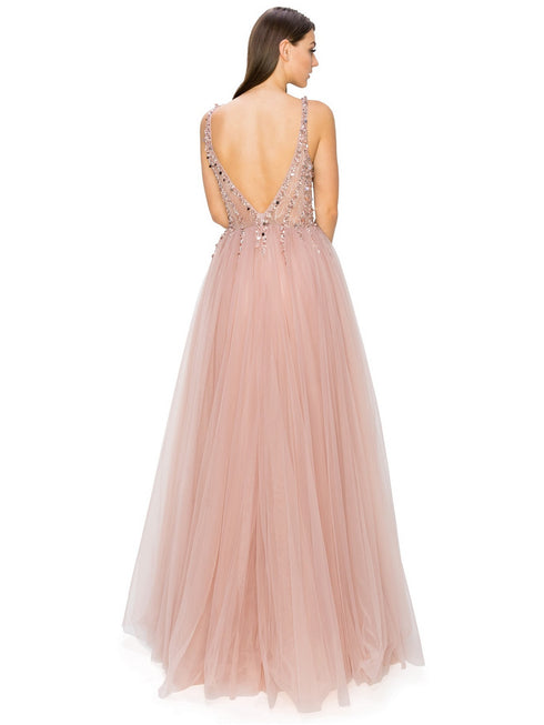 Bliss Sequin Lace Applique Sleeveless Tulle Long Dress for Women, Sizes XS-3XL - SophiasStyle.com