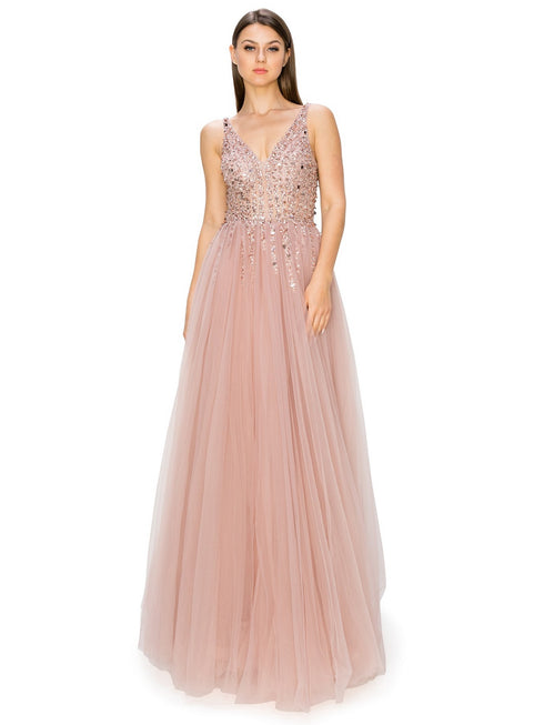 Bliss Sequin Lace Applique Sleeveless Tulle Long Dress for Women, Sizes XS-3XL - SophiasStyle.com