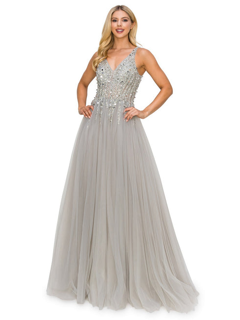 Bliss Sequin Lace Applique Sleeveless Tulle Long Dress for Women, Sizes XS-3XL - SophiasStyle.com