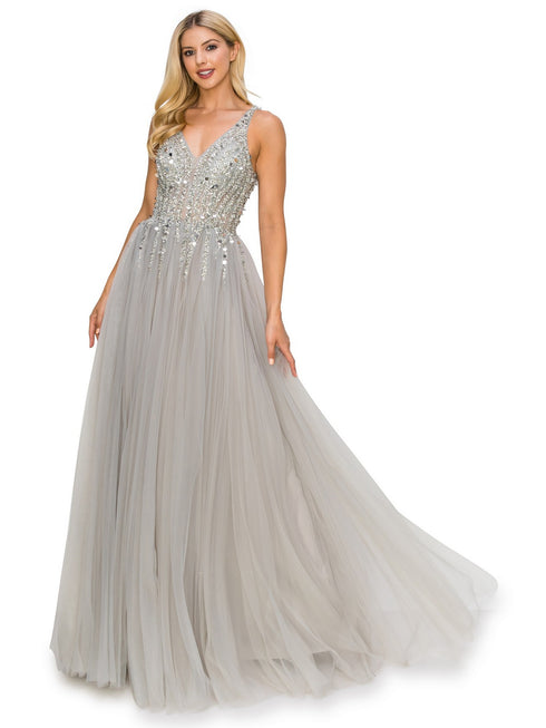 Bliss Sequin Lace Applique Sleeveless Tulle Long Dress for Women, Sizes XS-3XL - SophiasStyle.com