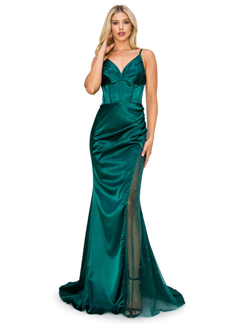 Bliss Multi Color Sheer Leg Slit Embellished Stones Gown for Women, Sizes XS-3XL - SophiasStyle.com