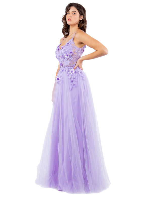 Bliss Multi Color 3D Floral Applique A Line Layered Tulle Gown for Women, Sizes XS-3XL - SophiasStyle.com