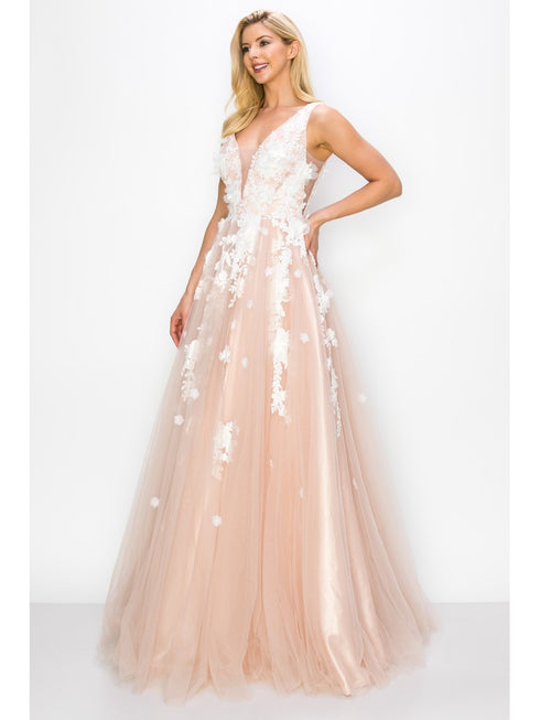Bliss Blush Gardenia Floral Lace A Line Gown for Women, Sizes XS-3XL - SophiasStyle.com