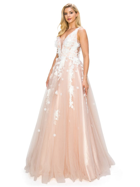 Bliss Blush Gardenia Floral Lace A Line Gown for Women, Sizes XS-3XL - SophiasStyle.com