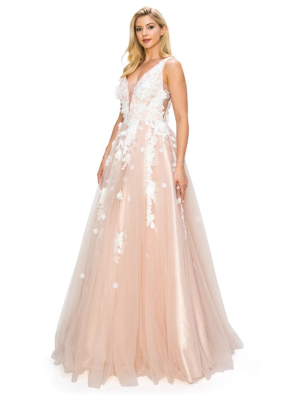 Bliss Blush Gardenia Floral Lace A Line Gown for Women, Sizes XS-3XL - SophiasStyle.com
