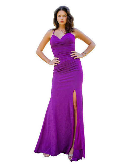 Bliss Multi Color Sparkle Shiny Stretch Leg Slit Party Gown for Women, Sizes XS-3XL - SophiasStyle.com