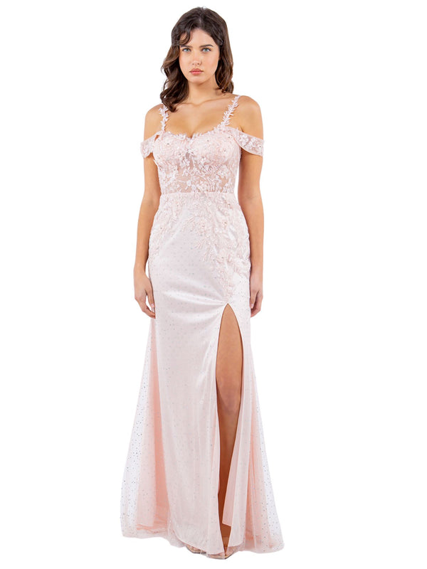 Bliss 3D Flower Applique Beaded Sequin Slit Gown for Women, Sizes XS-3XL - SophiasStyle.com