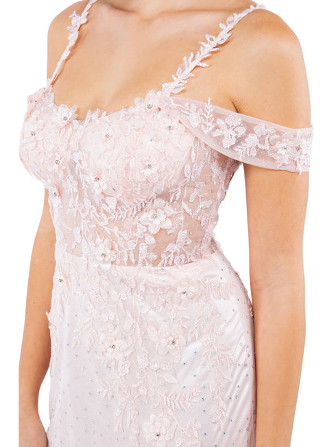 Bliss 3D Flower Applique Beaded Sequin Slit Gown for Women, Sizes XS-3XL - SophiasStyle.com