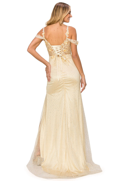 Bliss 3D Flower Applique Beaded Sequin Slit Gown for Women, Sizes XS-3XL - SophiasStyle.com