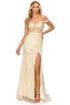 Bliss 3D Flower Applique Beaded Sequin Slit Gown for Women, Sizes XS-3XL - SophiasStyle.com