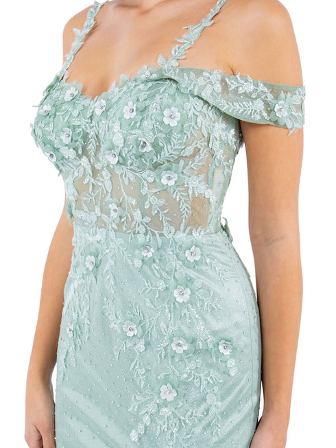 Bliss 3D Flower Applique Beaded Sequin Slit Gown for Women, Sizes XS-3XL - SophiasStyle.com