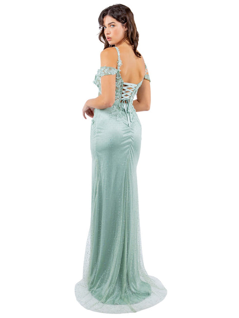 Bliss 3D Flower Applique Beaded Sequin Slit Gown for Women, Sizes XS-3XL - SophiasStyle.com