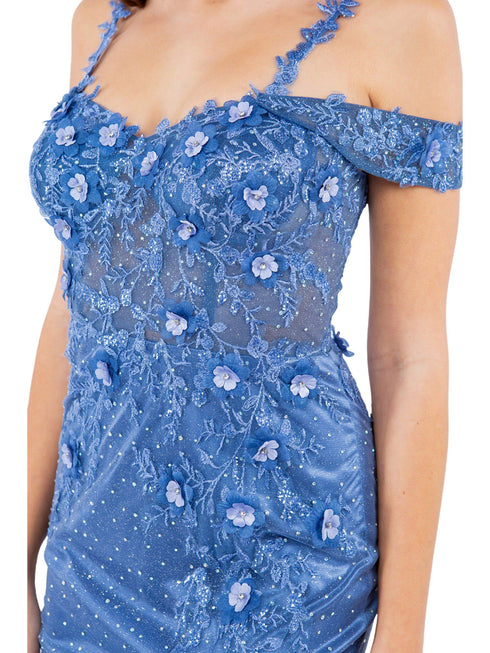 Bliss 3D Flower Applique Beaded Sequin Slit Gown for Women, Sizes XS-3XL - SophiasStyle.com