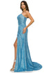 Bliss Fitted Strapless Ruched Sequin Slit Gown for Women, Sizes XS-3XL - SophiasStyle.com