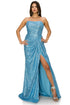 Bliss Fitted Strapless Ruched Sequin Slit Gown for Women, Sizes XS-3XL - SophiasStyle.com