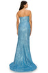 Bliss Fitted Strapless Ruched Sequin Slit Gown for Women, Sizes XS-3XL - SophiasStyle.com