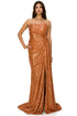 Bliss Fitted Strapless Ruched Sequin Slit Gown for Women, Sizes XS-3XL - SophiasStyle.com