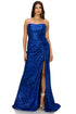 Bliss Fitted Strapless Ruched Sequin Slit Gown for Women, Sizes XS-3XL - SophiasStyle.com