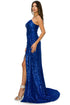 Bliss Fitted Strapless Ruched Sequin Slit Gown for Women, Sizes XS-3XL - SophiasStyle.com
