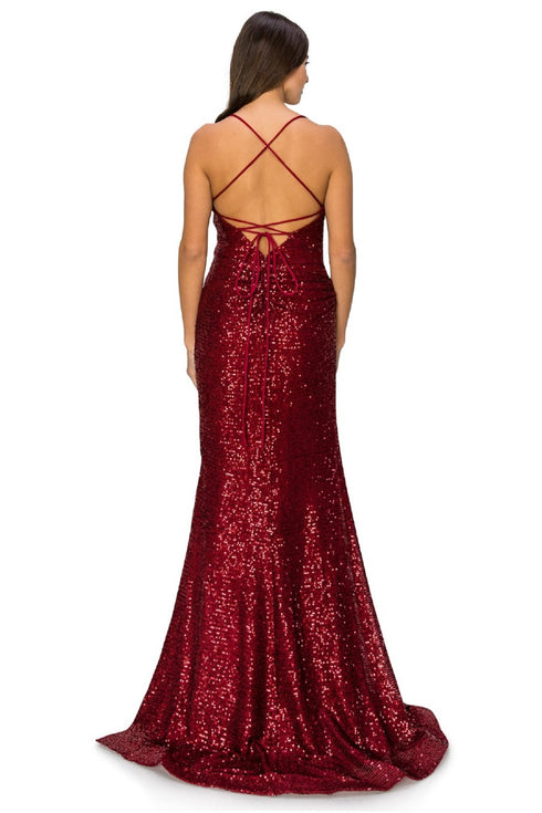 Bliss Fitted Sequin Side Slit Open Back Evening Dress for Women, Sizes XS-3XL - SophiasStyle.com