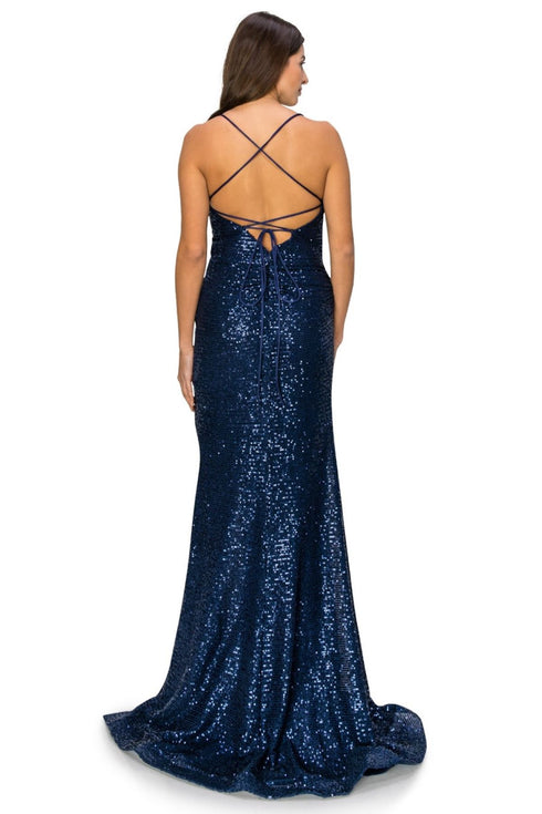 Bliss Fitted Sequin Side Slit Open Back Evening Dress for Women, Sizes XS-3XL - SophiasStyle.com