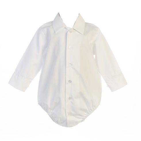 Lito Baby Boys White Shirt Style Long Sleeve Poly Cotton Bodysuit 0-24M - SophiasStyle.com