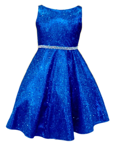 Little Girls Royal Blue Glitter Metallic Flower Girl Dress 2-6 - SophiasStyle.com