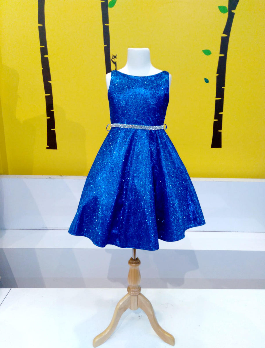 Girls Royal Blue Glitter Metallic Junior Bridesmaid Dress 8-16 8