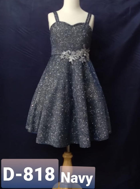 Big Girls Navy Glitter Metallic Strap Junior Bridesmaid Dress 8-16 - SophiasStyle.com