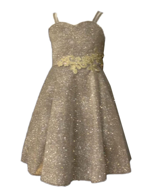 Little Girls Champagne Glitter Metallic Strap Flower Girl Dress 2-6 - SophiasStyle.com