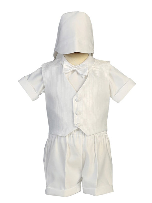 Lito Baby Boys White Vest Satin Shorts Elegant Christening Outfit 3-24M - SophiasStyle.com