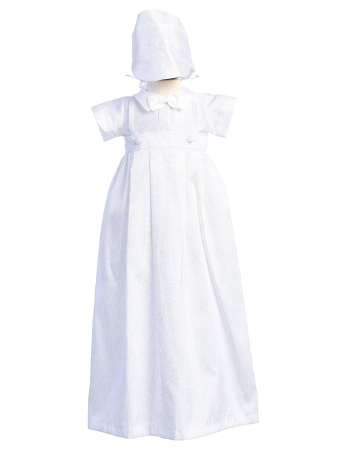 Lito Baby Boys White Poly Bengaline Romper Gown Christening Outfit 0-24 Months - SophiasStyle.com