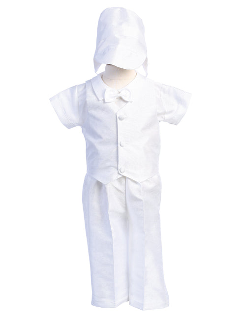 Lito Boys White Poly Bengaline Romper Gown Christening Outfit 3 Months-3T - SophiasStyle.com