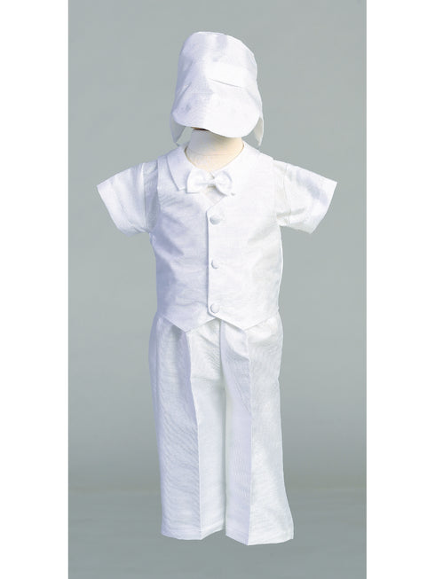 Lito Boys White Poly Bengaline Romper Gown Christening Outfit 3 Months-3T - SophiasStyle.com
