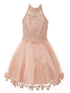 Little Girls Blush Halter Neck Rhinestone Sequin Flower Girl Dress 4-6 - SophiasStyle.com