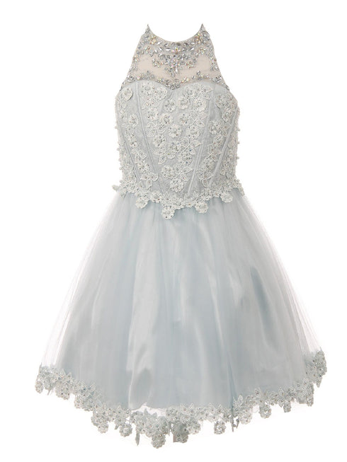 Little Girls Blue Halter Neck Rhinestone Sequin Flower Girl Dress 2-6 - SophiasStyle.com