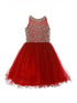 Little Girls Burgundy Glitter Bead Wired Hem Tulle Christmas Dress 4-6 - SophiasStyle.com
