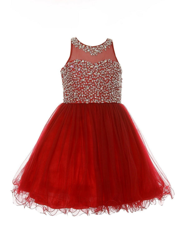 Big Girls Burgundy Glitter Bead Wired Hem Tulle Christmas Dress 8-16 - SophiasStyle.com