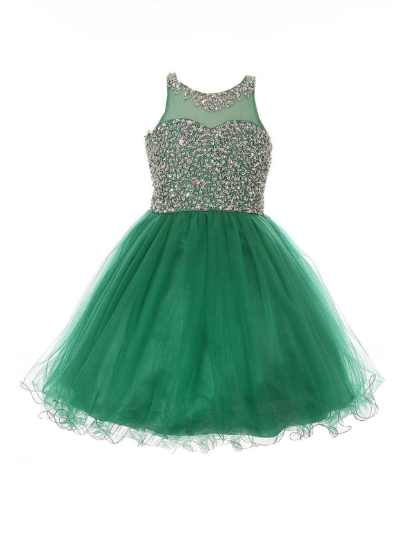 Little Girls Emerald Green Glitter Bead Wired Hem Tulle Christmas Dress 4-6 - SophiasStyle.com