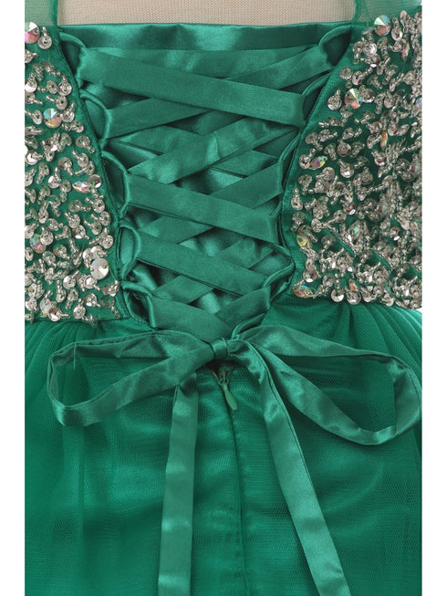Little Girls Emerald Green Glitter Bead Wired Hem Tulle Christmas Dress 4-6 - SophiasStyle.com