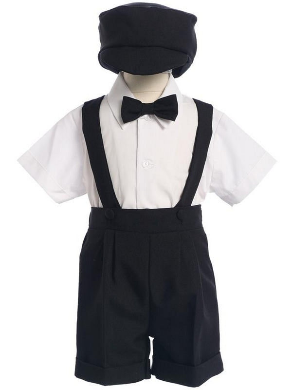 Lito Boys Multi Colors Bow Tie Hat Suspendered Short Shirt Set 0M-4T - SophiasStyle.com