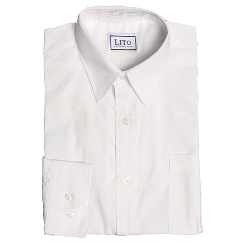Lito Little Boys White Solid Color Pocket Long Sleeved Dress Shirt 2T-7 - SophiasStyle.com