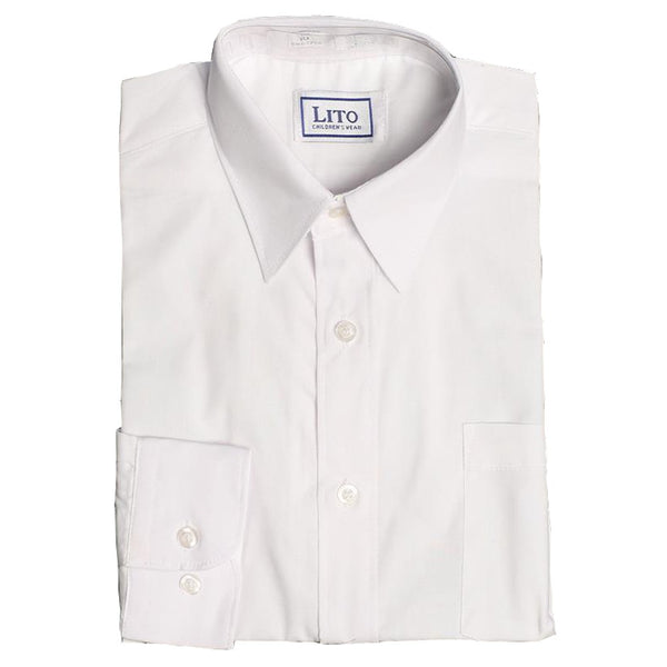 Lito Little Boys White Solid Color Pocket Long Sleeved Dress Shirt 2T-7 - SophiasStyle.com