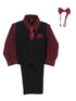 Lito Little Boys Burgundy Shirt Zipper Tie Bow Tie Pinstripe Vest Pant Set 2T-7 - SophiasStyle.com
