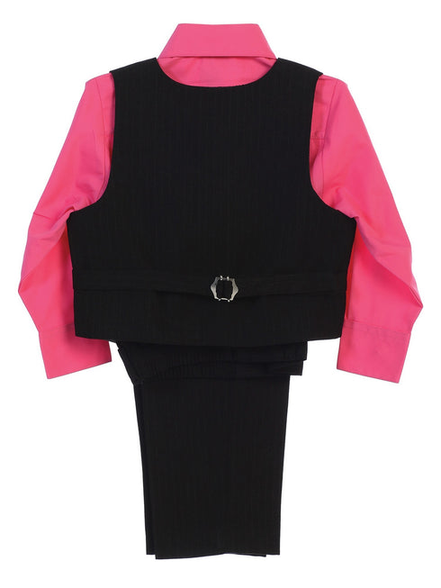 Lito Baby Boys Fuchsia Shirt Zipper Tie Bow Tie Pinstripe Vest Pant Set 6-24M - SophiasStyle.com