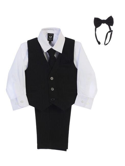 Lito Big Boys White Shirt Zipper Tie Bow Tie Pinstripe Vest Pant Set 8-12 - SophiasStyle.com